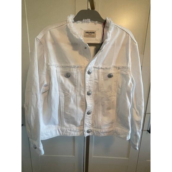 NWT: Zadig & Voltaire Kaely Destroy Denim Jacket in White Size L - Picture 6 of 15